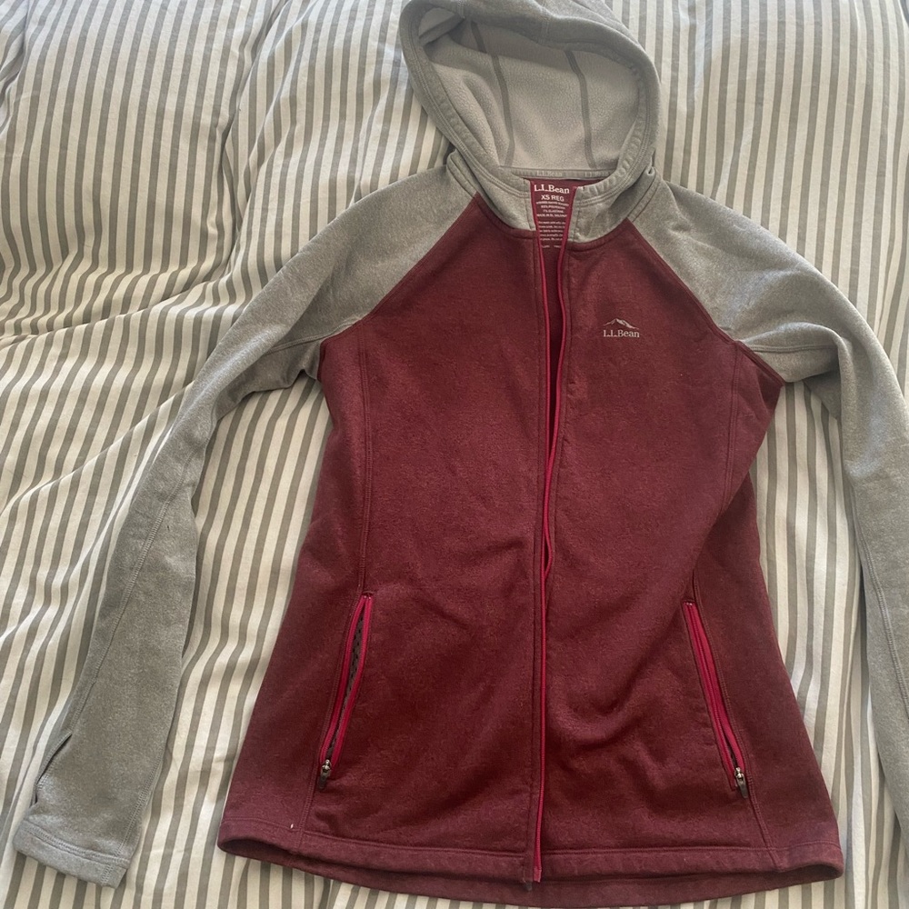 L.L. Bean Maroon and Gray Hooded Jacket